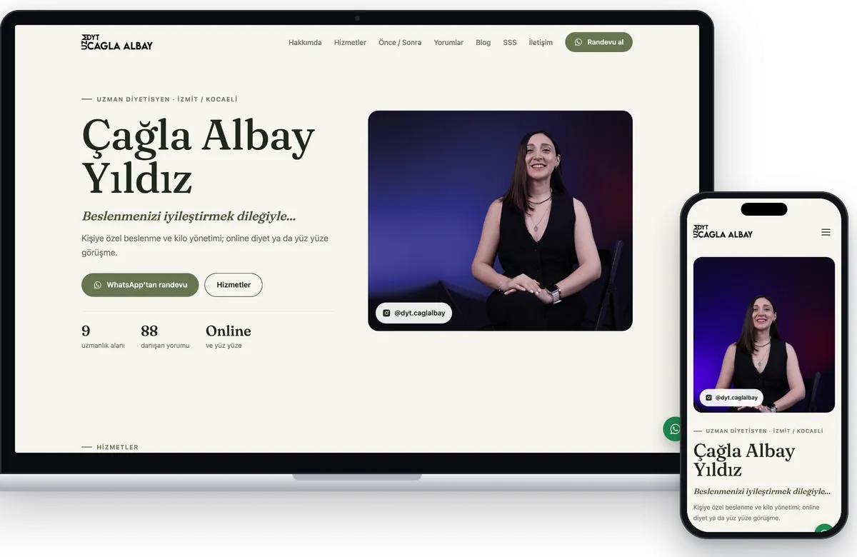 Çağla Albay Yıldız web sitesi dizüstü ve telefon ekranında