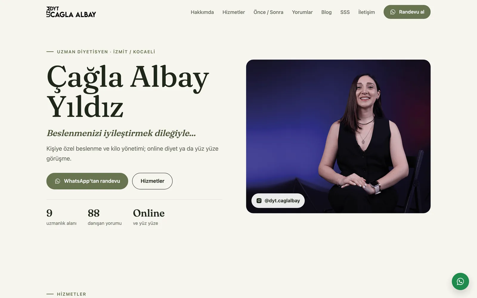 Çağla Albay Yıldız sitesinin masaüstü görünümü