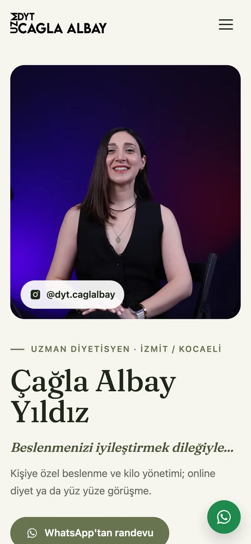 Çağla Albay Yıldız sitesinin telefon görünümü